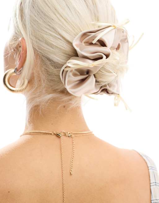 DesignB London - Satijnen scrunchie met strikdetail in roze 