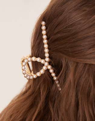 DesignB London - Schmale Haarklammer in Gold mit Perlenbesatz-Goldfarben