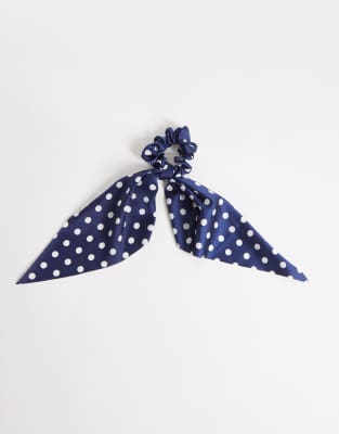 DesignB London - Scrunchie-Haargummi mit Schaldetail und Polka Dot Print-Marineblau