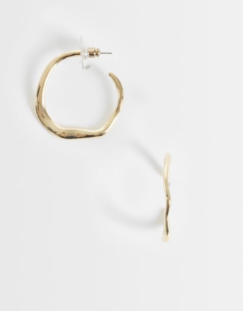 DesignB London sculpted hoop earrings in gold - view 1