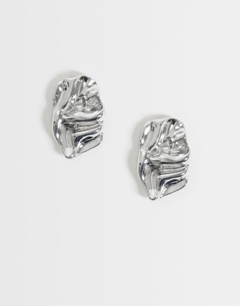 DesignB London sculpted stud earrings in silver - view 1