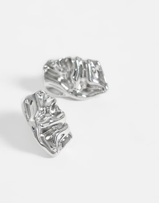 DesignB London sculpted stud earrings in silver, 3 of 4