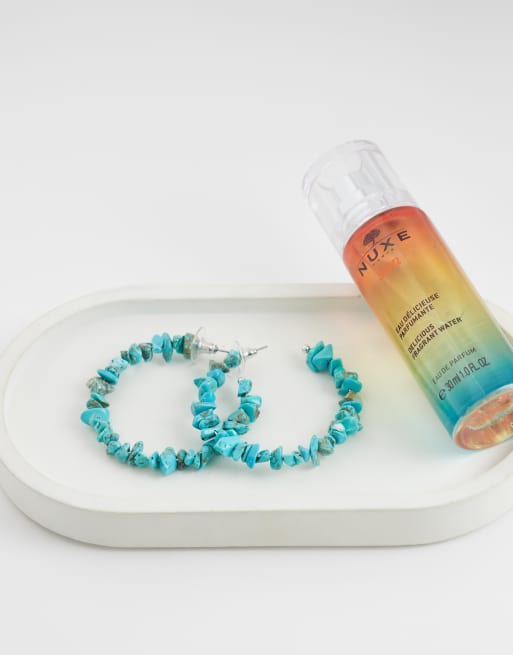 DesignB London semi precious chipped stone hoops in turquoise, 2 of 4