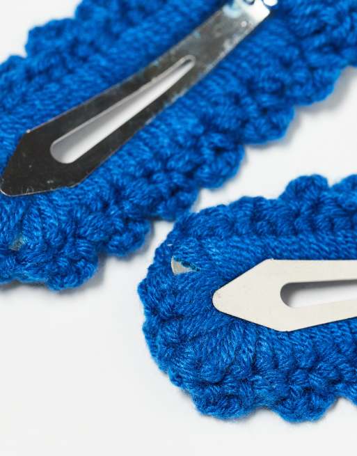 DesignB London - Set van 2 gehaakte haarspeldjes in blauw  , 4 van 4
