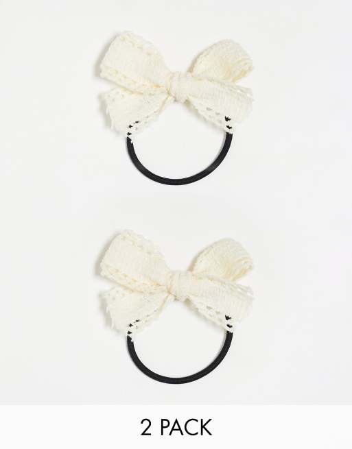 DesignB London - Set van 2 haarbandjes met kanten strik in wit