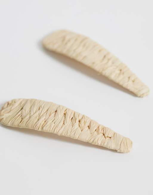 DesignB London - Set van 2 haarclips van raffia in naturel, 2 van 3
