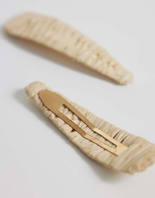 DesignB London - Set van 2 haarclips van raffia in naturel, 3 van 3