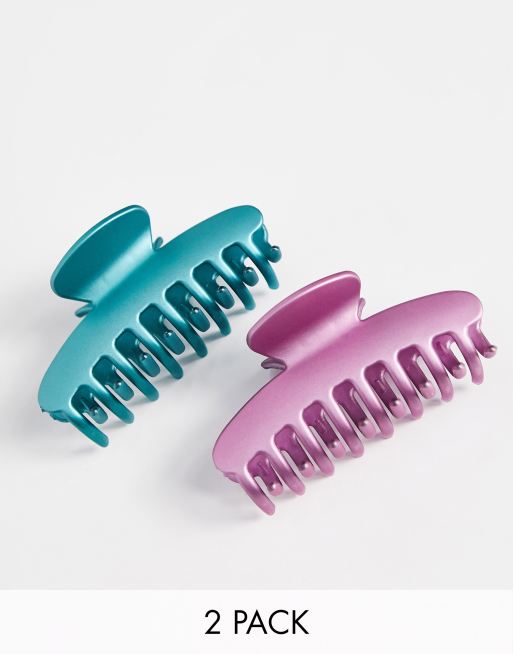 DesignB London - Set van 2 haarklemmen in paars en metallic blauw