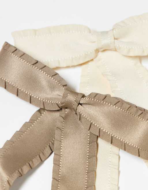 DesignB London - Set van 2 haarstrikken met ruches in bruin en crème, 2 van 3