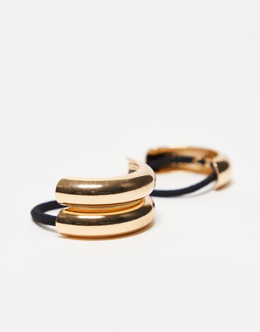 DesignB London - Set van 2 metallic bolle haarelastiekjes in goud