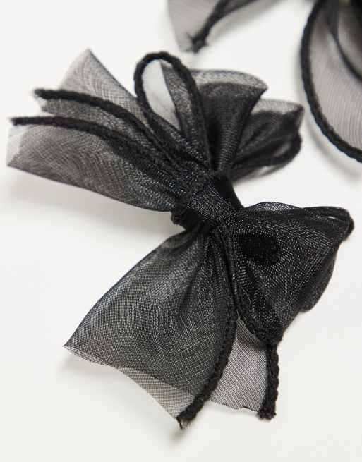 DesignB London - Set van 2 mini haarstrikjes van organza in zwart , 4 van 4