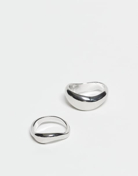 DesignB London - Set van 2 ringen met gesmolten effect in zilver - view 1