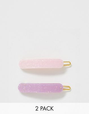 DesignB London - Set van 2 roze kunststof haarspeldjes met glitter