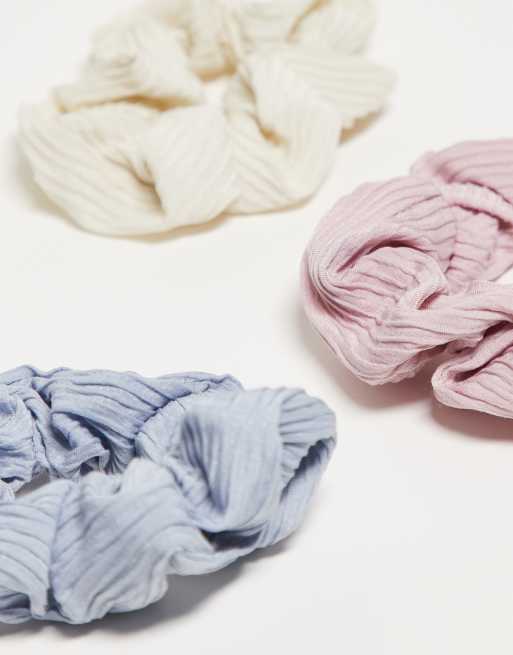 DesignB London - Set van 3 plissé haarscrunchies in pasteltinten , 2 van 4