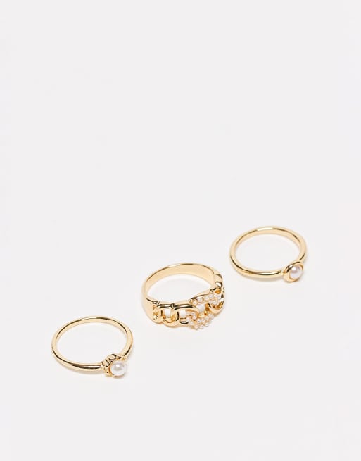 DesignB London - Set van 3 ringen met parels in goud
