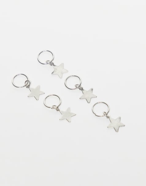DesignB London - Set van 5 haarringen met ster in zilver - view 1