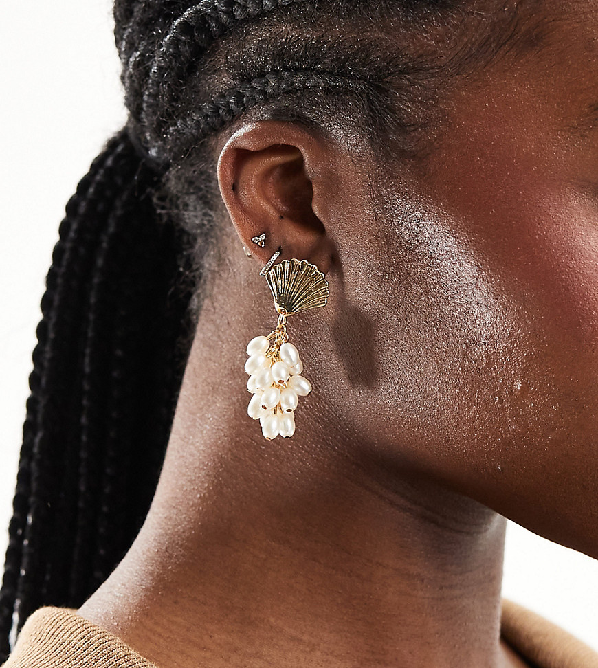 DesignB London shell and pearl drop earrings in gold