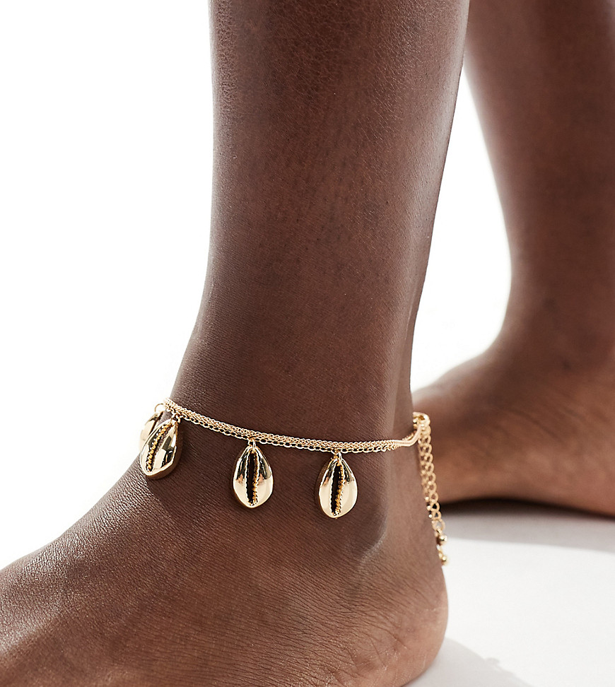 DesignB London shell charm anklet in gold