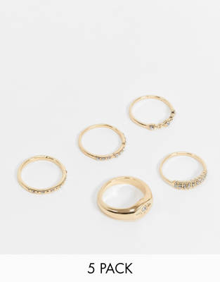 DesignB London Signet Ring Multipack X 5 In Gold | ASOS