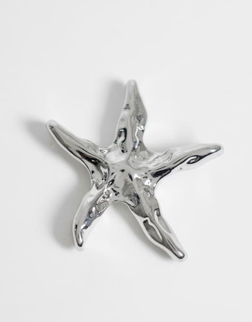 DesignB London – Silberfarbene Ohrstecker mit Seestern-Design, 3 von 4