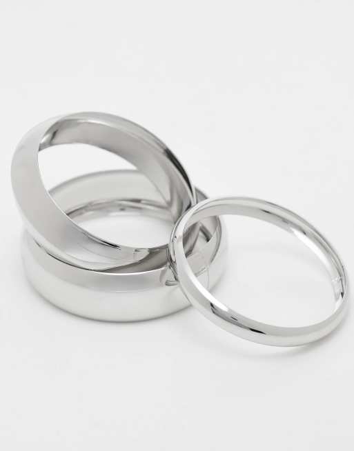 DesignB London – Silverfärgade armringar i statementstil, 3-pack