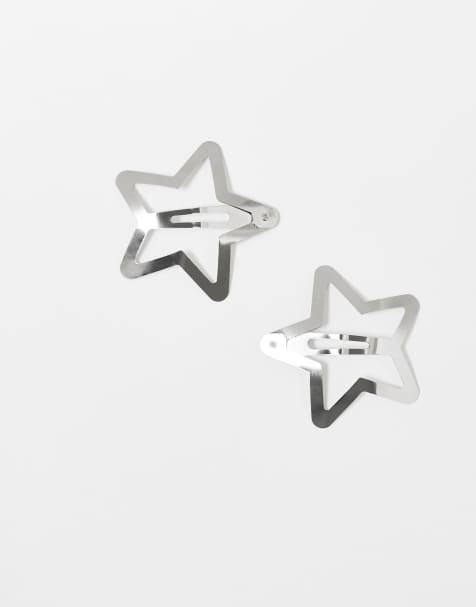 DesignB London – Silverfärgade hårklämmor med stora stjärnor, 2-pack - view 1