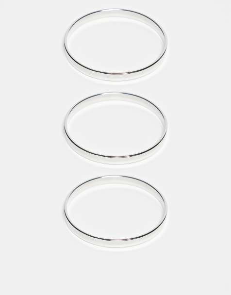 DesignB London – Silverfärgade, staplade, stela armband, 3-pack - view 1