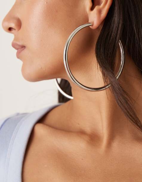 DesignB London - Sølvfarvede store chunky hoop-øreringe på 76 mm - view 1