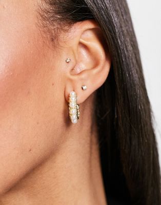 DesignB London small pearl hoops in gold