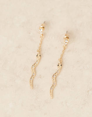 Designb London Snake Chain Drop Earrings In Gold