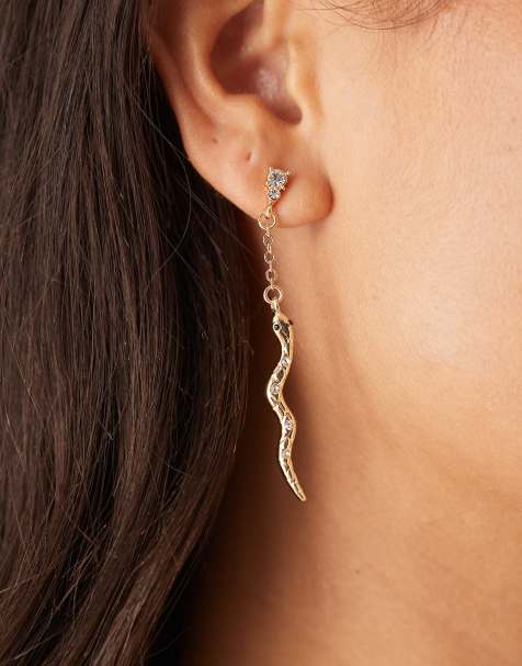 DesignB London snake chain drop earrings in gold - view 1