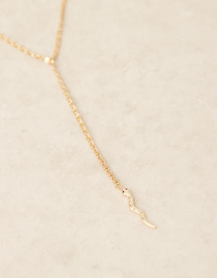 Designb London Snake Lariat Chain Necklace In Gold