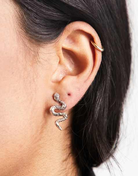 DesignB London snake stud earrings in silver - view 1