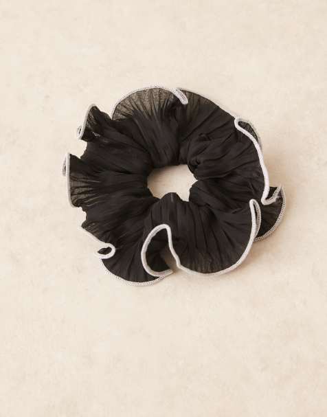DesignB London - Sort og plisseret scrunchie med kantbånd i kontrast - view 1
