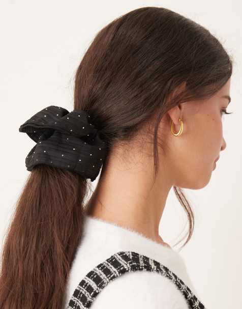 DesignB London - Sort oversized scrunchie med glimmerdetalje - view 1