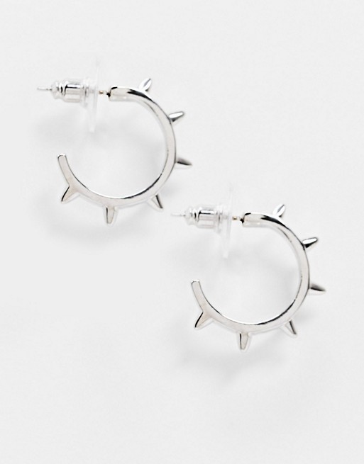 DesignB London spikey huggie hoop earrings in silver