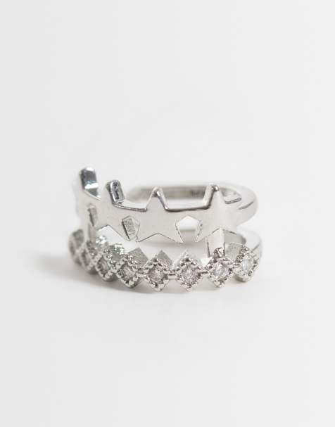 DesignB London star & crystal ear cuff in silver - view 1