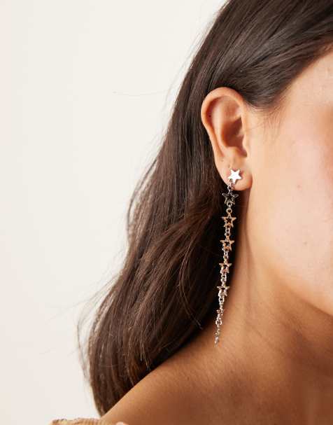 DesignB London star drop earrings in silver - view 1