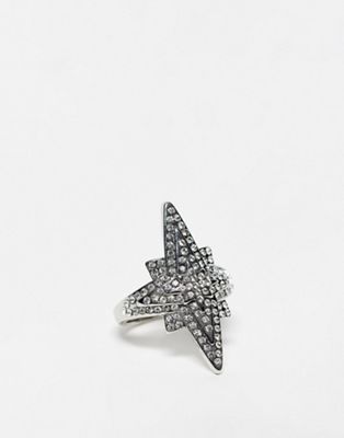 DesignB London star embellished statement ring in silver