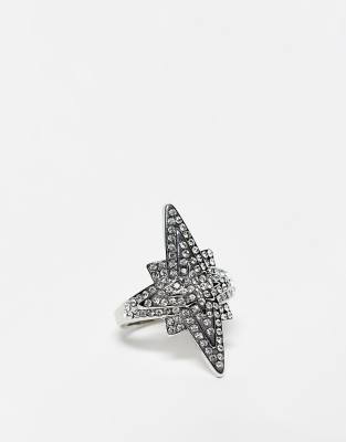 DesignB London star embellished statement ring in silver - ASOS Price Checker