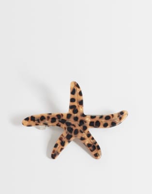 DesignB London starfish barette clip in tort-Brown