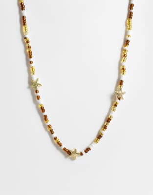 Designb London Starfish Beaded Necklace In Gold