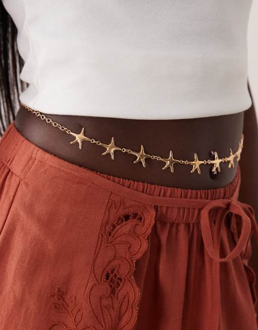 DesignB London starfish belly chain in gold, 2 of 3