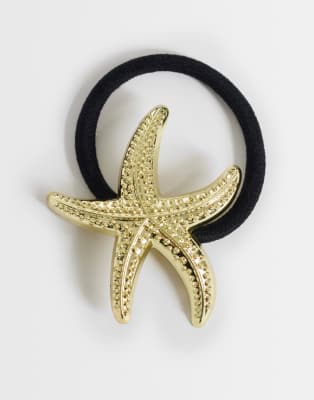 Designb London Starfish Metal Hair Tie In Gold