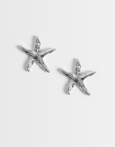 DesignB London starfish stud earrings in silver - view 1