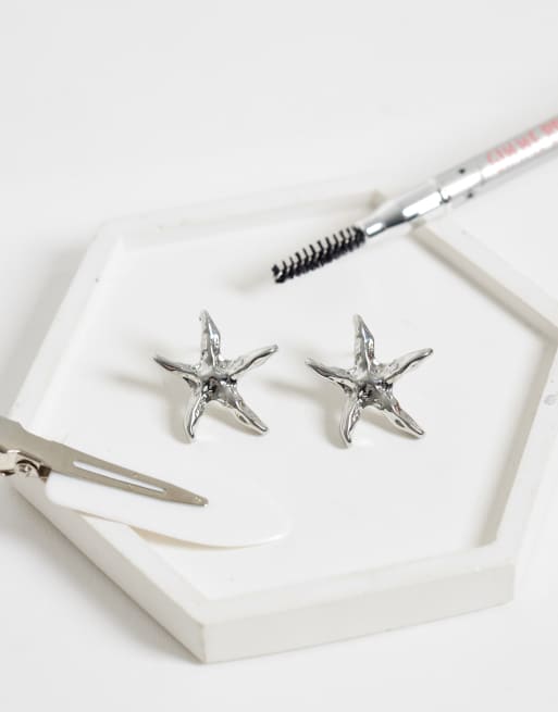 DesignB London starfish stud earrings in silver, 2 of 4