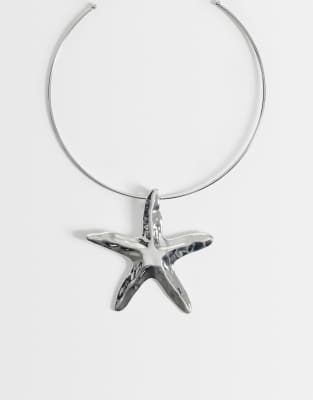 Designb London Starfish Torque Necklace Silver In Purple