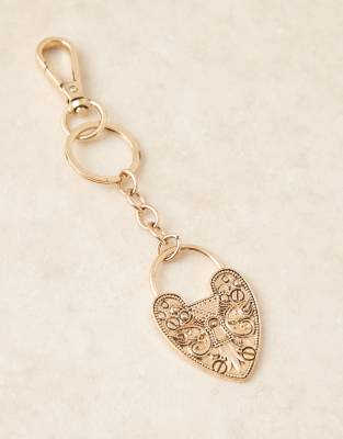 Designb London Statement Boho Heart Bag Charm In Gold