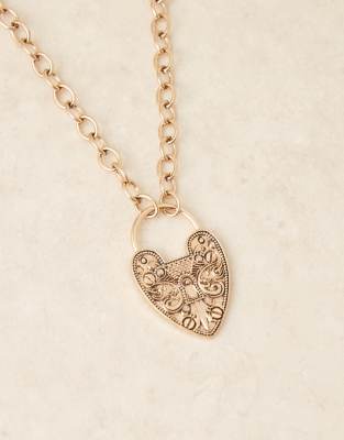 Designb London Statement Boho Heart Pendant Chain Necklace In Gold