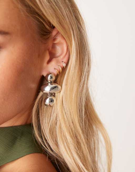 DesignB London statement drop earrings in silver tone, 2 of 3